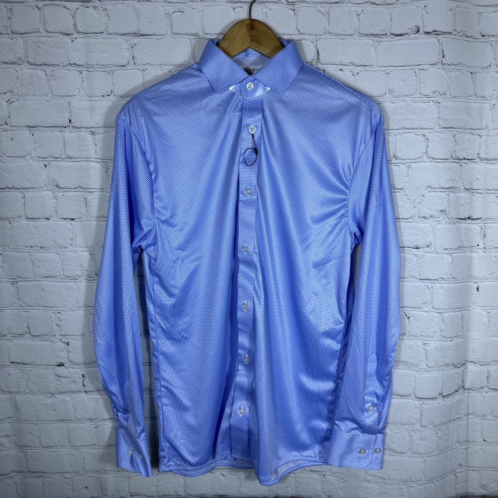 NEW Collars & Co Dress Collar Polo Shirt Small Blue Houndstooth Long Sleeve